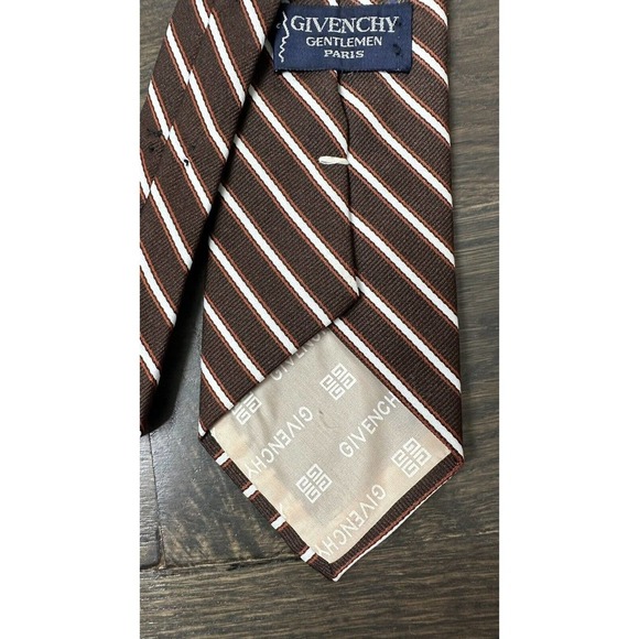 LNWOT GIVENCHY PARIS Thick Striped Tie Brown 58" L 3" W - Picture 4 of 5